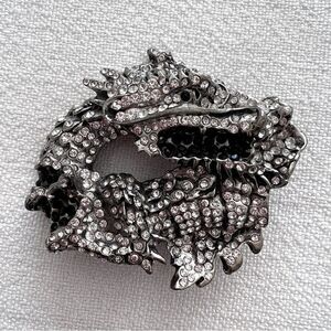 SILVER DAGGER Belt Buckle Vintage, Dragon Crystals Color Silver And Black.
